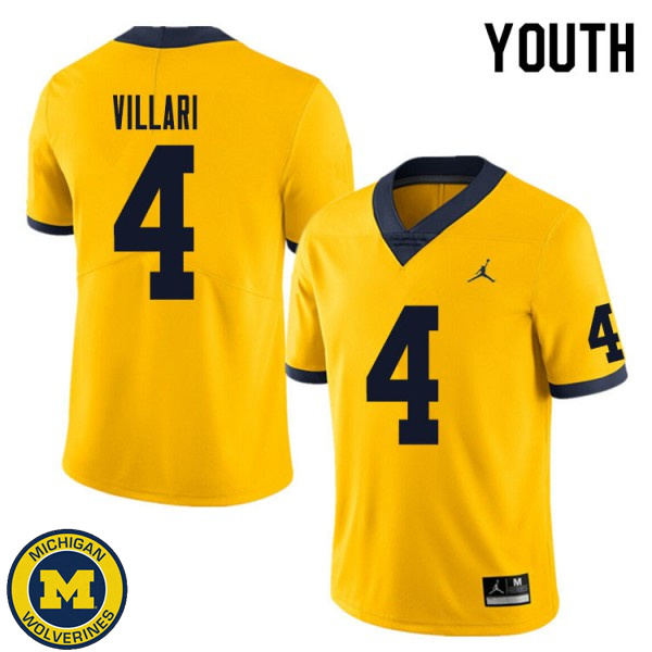 Youth University of Michigan #4 Dan Villari Yellow College Game Jersey